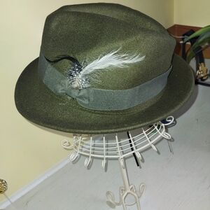 Green Fedora Hat w/ Feathers Unisex New in Bag